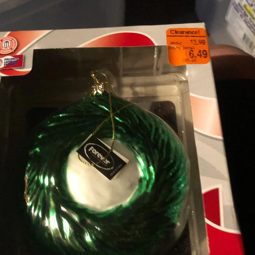Blue 'M' Holiday Wreath Ornament - Red & Green